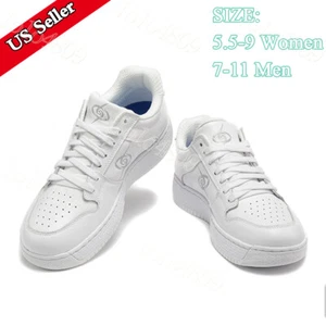 Mens Womens Sneakers Leather Lace Up Low Top Casual Shoes White Size 5.5-11 - Picture 1 of 24