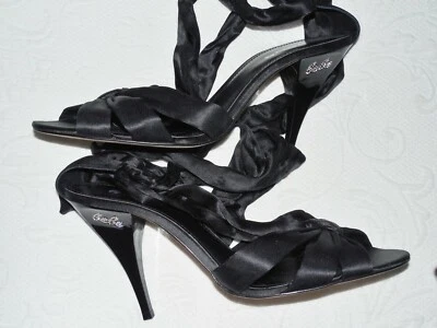 BEBE черный шелк лодыжки надежном сандалии туфли на высоком каблуке каблуки 10 M - новый - Изображение 1 из 4