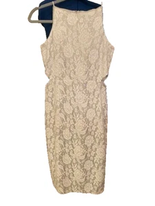 Topshop Damen Gr. 4 elfenbeinfarben mit silbernem Faden Taillenausschnitt Racerback Kleid neu mit Etikett - Bild 1 von 12