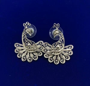 Orecchini goccia filigrana pavone argento sterling 925 fatti a mano design ornato - Foto 1 di 4