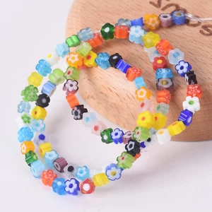 1 Strand 40cm Flower Shape 4mm Handmade Millefiori Glass Bead For Jewelry Making - Picture 1 of 11