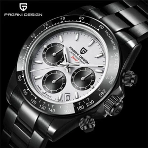 Black Pagani Design Watch PD-1664 Mens Date Quartz Watch Chronograph Steel Band - Picture 1 of 11