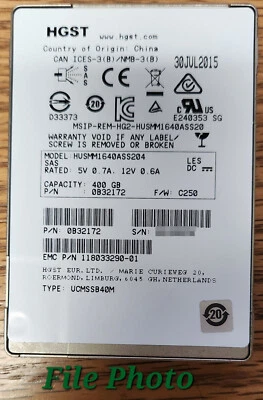 (Lote de 4) SSD HGST 400 GB SAS 2,5 pulgadas HUSMM1640ASS204 - 0B32172 99 % de salud Foto 1 de 2