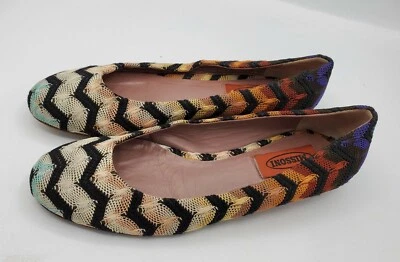 Zapatilla plana de ballet Missoni 35,5 EE. UU. 5,5 forrada de cuero multicolor tela Chevron Foto 1 de 4