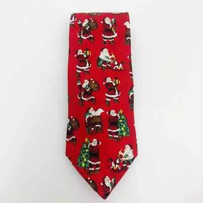 Handmade 100% Silk Red Santa Christmas Themed Novelty Tie Foto 1 de 4