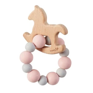 Mud Pie Baby Girl Pink Horse Wood Silicone Ring Teether - Picture 1 of 2