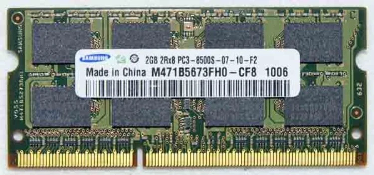 Genuine Samsung PC3-8500S 2GB Laptop Memory M471B5673FH0-CF8 - Image 1 of 1