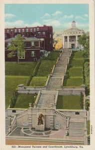 Cartolina Lynchburg VA Monumento Terrazza e Palazzo di Giustizia Lino Epoca - Foto 1 di 2