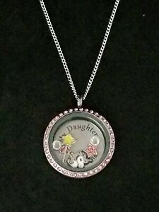 Pink Daughter Locket Necklace Set Unicorn Magic Wand Crystal Stainless Locket