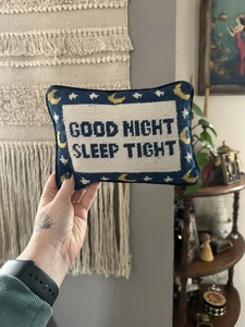 90s celestial Needlepoint Good Night Sleep Tight Throw Pillow small - Picture 1 of 2