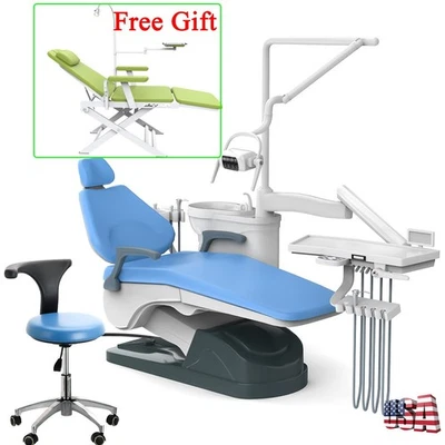 TUOJIAN Dental Unit Chair DC Motor Computer Controlled PU Leather Doctor Stool Sky Blue