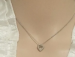Vintage Petite Dainty Sterling Silver Crystal Heart Necklace - Picture 1 of 9