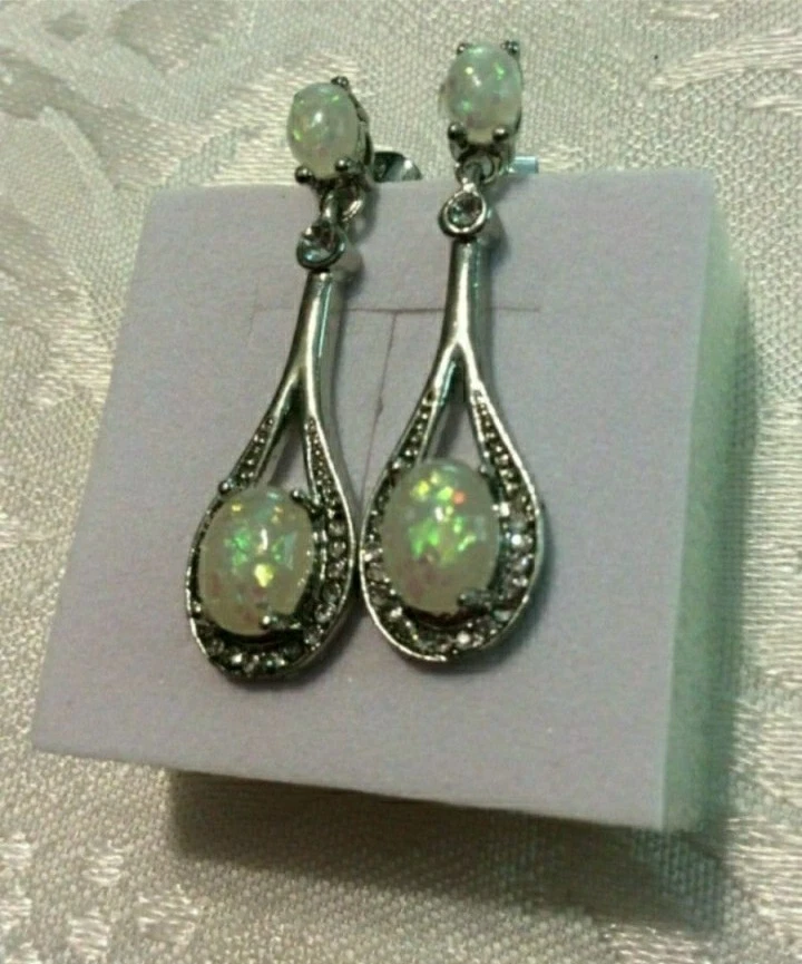 Simulated White fire opal Post/dangle earrings - Image 1 of 1