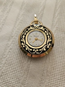 Vintage Working Gold Tone Mechanical Wind Lucerne Pocket Watch Pendant Necklace - Picture 1 of 6