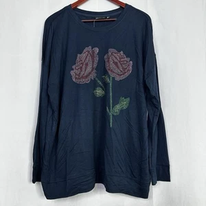 Joei & I Langarm Blumen Strass Damen 2X Navy Rose Freizeit Top - Bild 1 von 10