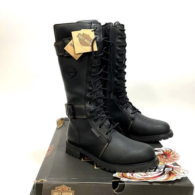 NOVAS Botas de Motociclista Harley Femininas Tamanho 8.5 Belhaven 14" Pretas Impermeáveis D87299-8.5 - Imagem 1 de 4