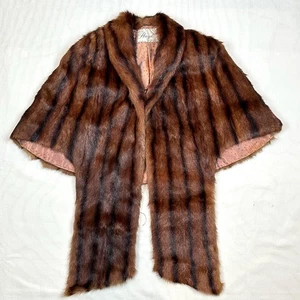 Vintage Hazel Aptos, CA Nerz Pelz Schal Damen One Size Halstuch Cape braun gestreift - Bild 1 von 11