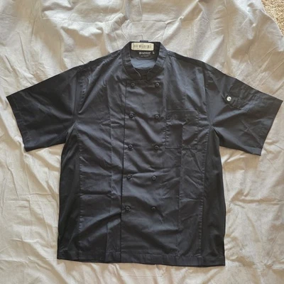 Chef Works Culinary Shirt Black Poly/Cotton Short Sleeve Breathable Mesh Sides L - Image 1 of 4
