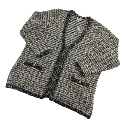 Chaqueta de tweed Isaac Mizrahi con flecos para mujer 3X negra metálica con botones delanteros nueva sin etiquetas Foto 1 de 4