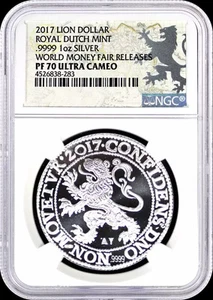 2017 1oz Netherlands .999 Silver Lion Dollar NGC PF70 World Fair of Money Relea - Picture 1 of 3