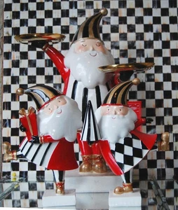 Martha Stewart Whimsical Santa Set 3 MacKenzie Stil Karo Harlekin Streifen Neu mit Etikett - Bild 1 von 14