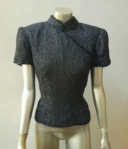 ADRIANNA PAPELL 80 SEDA GRANDES CUENTAS CHEONGSAM TOP NOCHE ROPA FORMAL talla M - Imagen 1 de 6