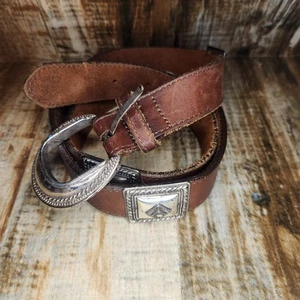 Vintage Brighton Brown Leather Belt With Silver Conchos Buckle Western 31" - 35" - Picture 1 of 8