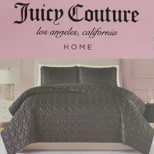 Juicy Couture King Black Satin Heart Stitched Quilt Set Gothic Lolita Doll NWT - Picture 1 of 8