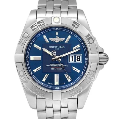 Reloj Breitling Galactic 41 mm automático A49350 esfera azul ventana de fecha acero con papeles Foto 1 de 4