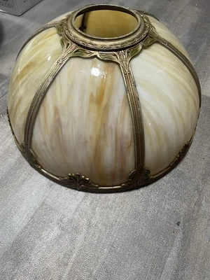 Antique Slag Carmel Glass Six Panel Shade Only - Image 1 of 4