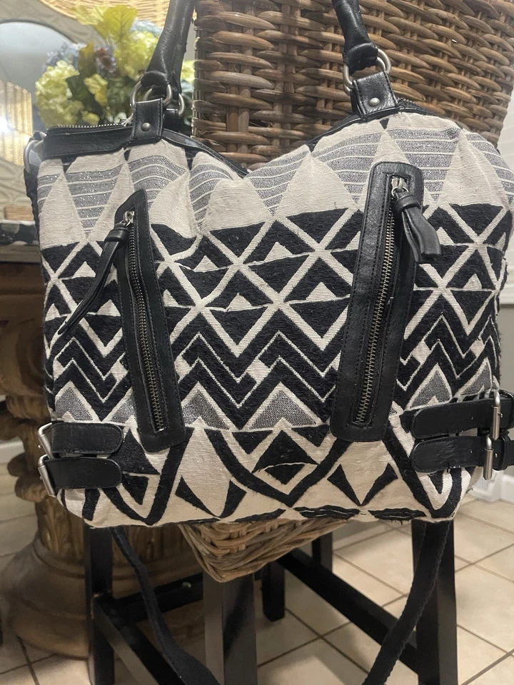 American Eagle Black White Tote bag Faux Leather Casual Chic Vintage Inspired - Image 1 of 4