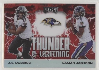 2020 Playoff Thunder and Lightning Red Prizm Lamar Jackson JK Dobbins Rookie RC - Image 1 of 2