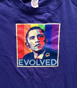 Vtg Y2K Mens M EVOLVED President Barack Obama T-Shirt Vintage Purple Anvil - Picture 1 of 7