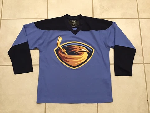 Vintage Atlanta Thrashers Jersey Shirt Blue NHL Hockey Mens Large Used Cover