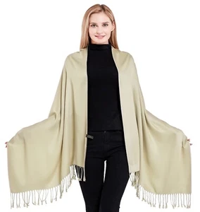 CJ Apparel Beige Solid Color Design Shawl Seconds Scarf Wrap Stole Pashmina NEW - Picture 1 of 12
