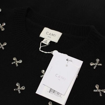 Suéter Pullover Cami NYC NUEVO CON ETIQUETAS Lulie Cuello Redondo Talla M Negro con Joyas 100% Lana Foto 1 de 4