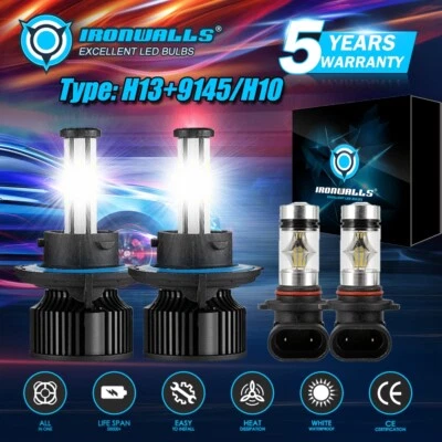 For 2004-2014 Ford F-150 H13 9145 6sides LED Headlight High/Low + Fog Light Bulb - Image 1 of 4