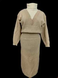 Vtg Donna Morgan Non Stop Beige Lambs Wool Ivory Angora Maxi Dress 11/12 Korea - Picture 1 of 13