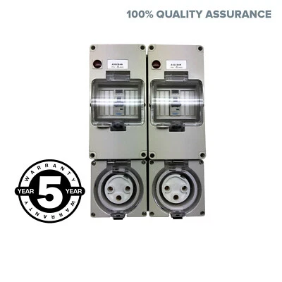 2x 32A AMP 3 Pin RCD Safety Switch Outlet IP66 Waterproof Outdoor Socket - Image 1 of 4