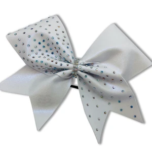 CHEER BOW - White w/Rhinestones Cheer Bow - DaBling in White - Picture 1 of 2