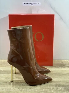Wo milano Botín Bajo Mujer Charol Marrón Casual Bota Talón Oro Lujo 39 - Imagen 1 de 6