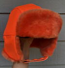 VTG Winter Hat Aviator Trapper Hunting Cap L/XL Neon Bright Orange Faux Fur