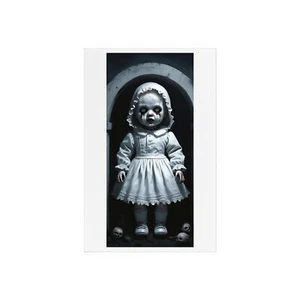 Letrero de acrílico con soporte de madera "The Haunted Doll" ©️ por CLEArT (ConnieLynnArt) - Imagen 1 de 9