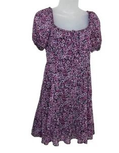 Vintage Damen Milk Maid Kleid schwarz rosa Blumen Puffärmel Small Cottagecore - Bild 1 von 13