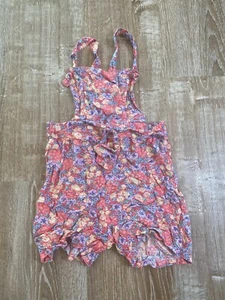 Vintage Justin Allen Kids Floral Romper overall shorts cross back Rayon M 10/12 - Picture 1 of 4