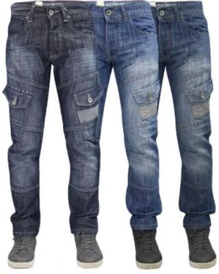 Pantalones de mezclilla Crosshatch para hombre de combate de carga de ajuste regular tallas 28-48 Foto 1 de 4