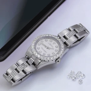 Rolex Oyster Perpetual 24mm 76094 Silver Diamond Dial Oyster Bracelet 5.00 CT - Picture 1 of 6