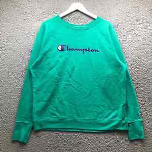 Champion Authentic Sweatshirt Womens XL Raglan Crew Neck Graphic Logo Green Navy