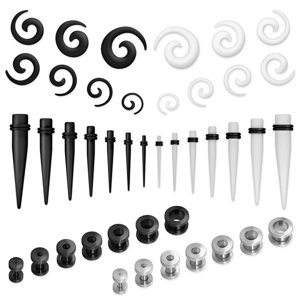 1 Tunnelset Dehnerset frei kombinierbar Dehnspiralen flesh Tunnel schwarz silber - Bild 1 von 1