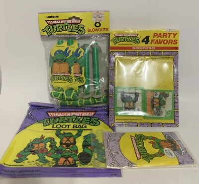 Vintage 1989 TMNT Birthday Party Supplies Blowouts Invitations Loot Bags Puzzles - Image 1 of 4